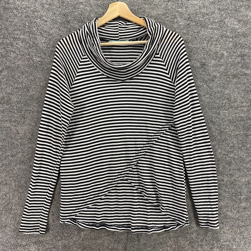 Maurices Blouse Women M Medium Black Striped Cowl Neck Long Sleeve Rayon Casual